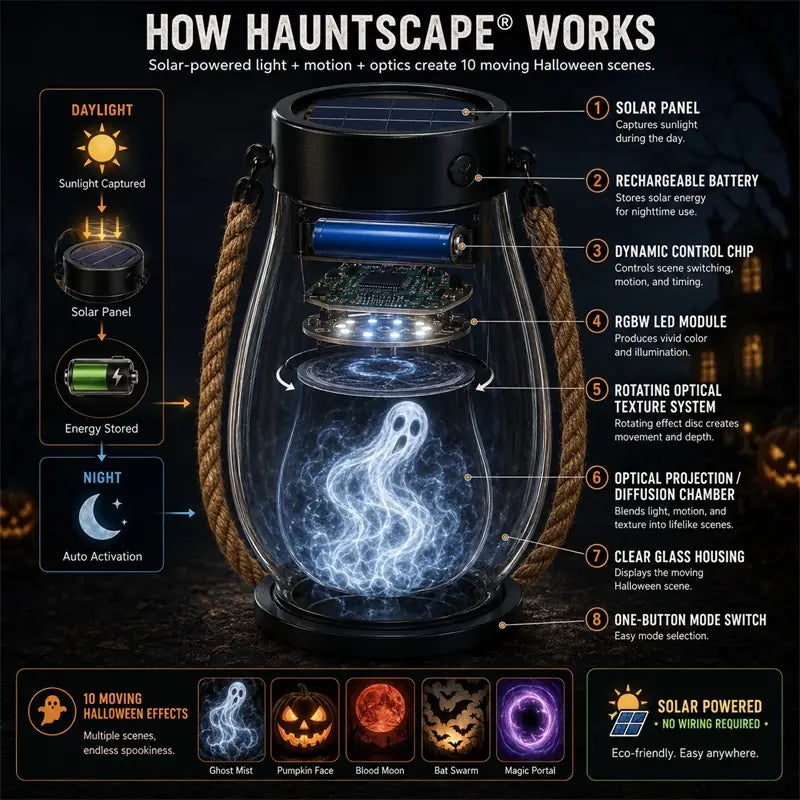 | 🔥 Speciální Halloweenský Výprodej! 🎃 | 💡👻 Pohlcující Halloweenská Lucerna HauntScape® 10 v 1, Automatické Zapnutí při Setmění 🔥
