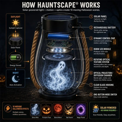 | 🔥 Speciální Halloweenský Výprodej! 🎃 | 💡👻 Pohlcující Halloweenská Lucerna HauntScape® 10 v 1, Automatické Zapnutí při Setmění 🔥