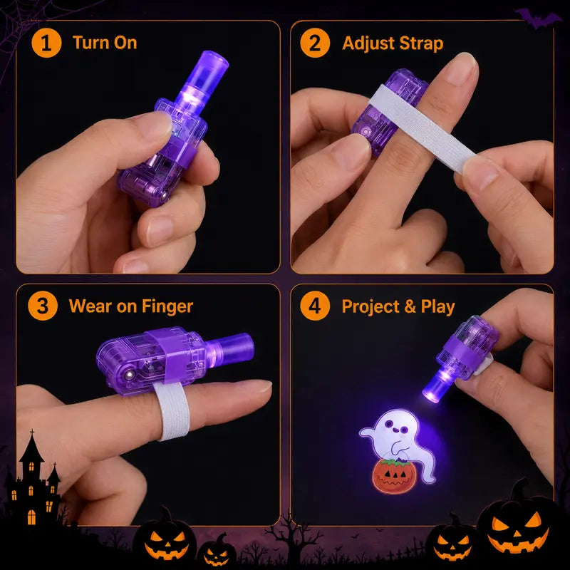 |⏰ Poslední den! Sleva 70 %| 👻🎃Sada svítících halloweenských prstýnků s projektorem – dětská LED výslužka na párty