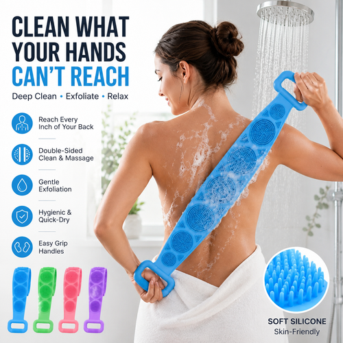 2026 NOVINKA V PRODEJI 🔥 🛁💦 Silikonový Kartáč na Záda – Oboustranná Sprchová Žínka pro Dokonale Hladkou Pokožku