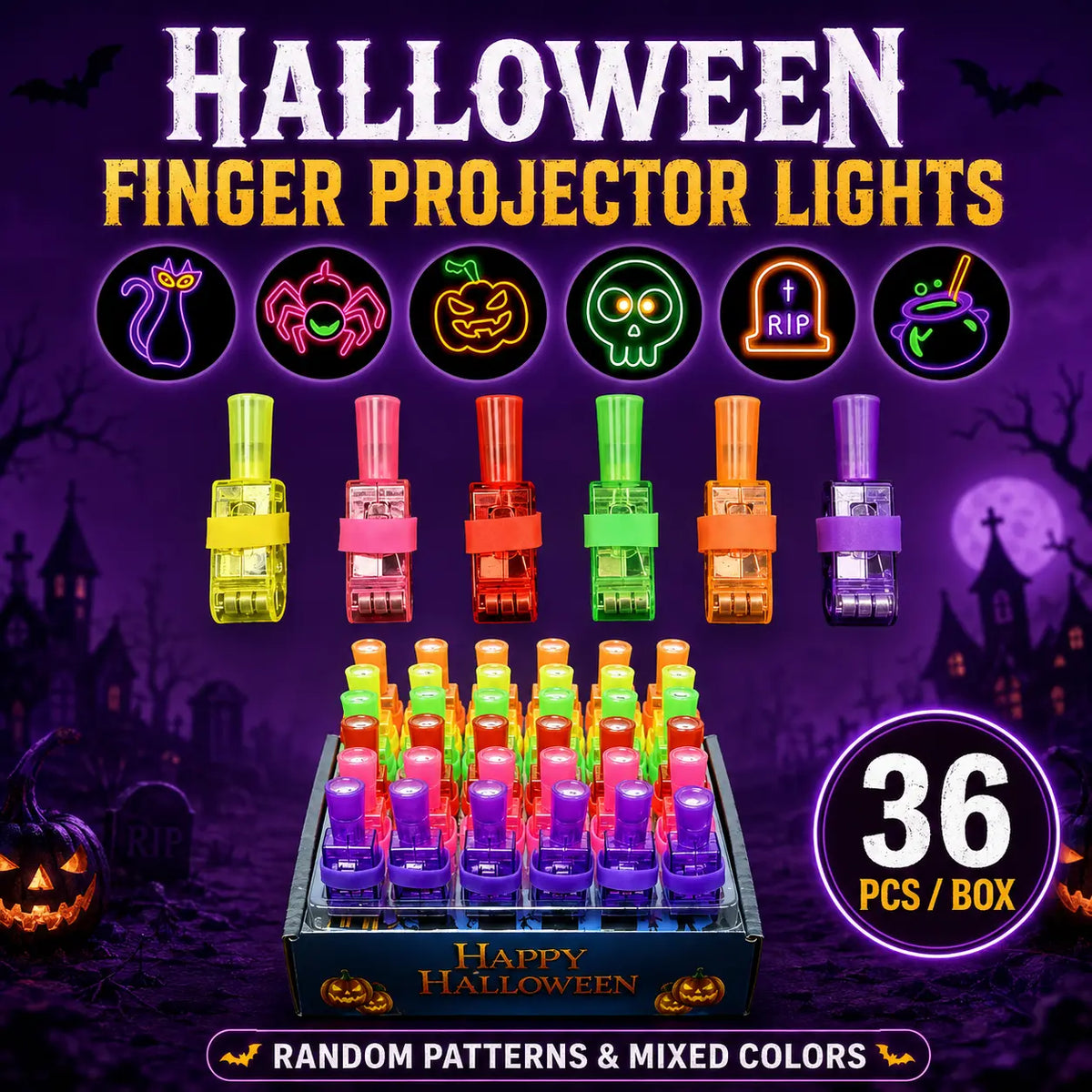 |⏰ Poslední den! Sleva 70 %| 👻🎃Sada svítících halloweenských prstýnků s projektorem – dětská LED výslužka na párty