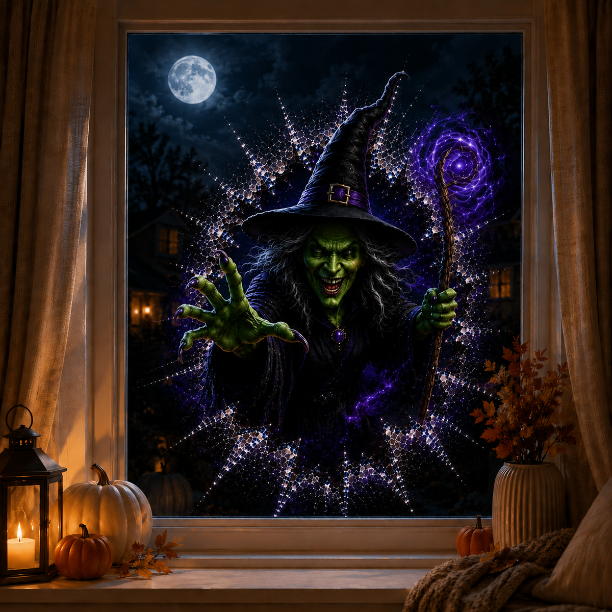 Halloweenské samolepky na okno 2026 – 🎃🔥 Strašidelné 3D dekorace s efektem popraskaného skla pro dokonalou atmosféru domu hrůzy