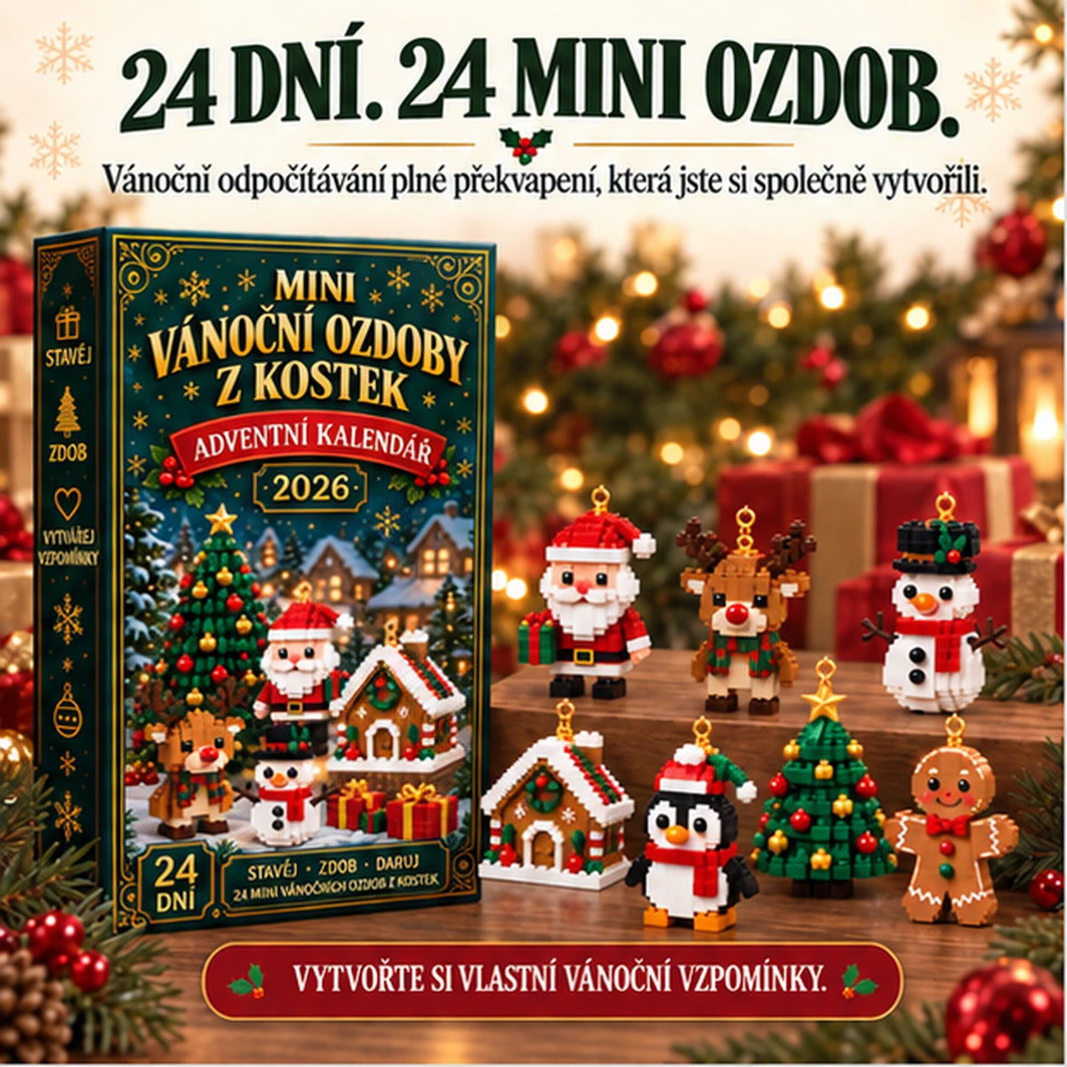 Adventní kalendář s 24 mini vánočními ozdobami ze stavebnic🌲🔥