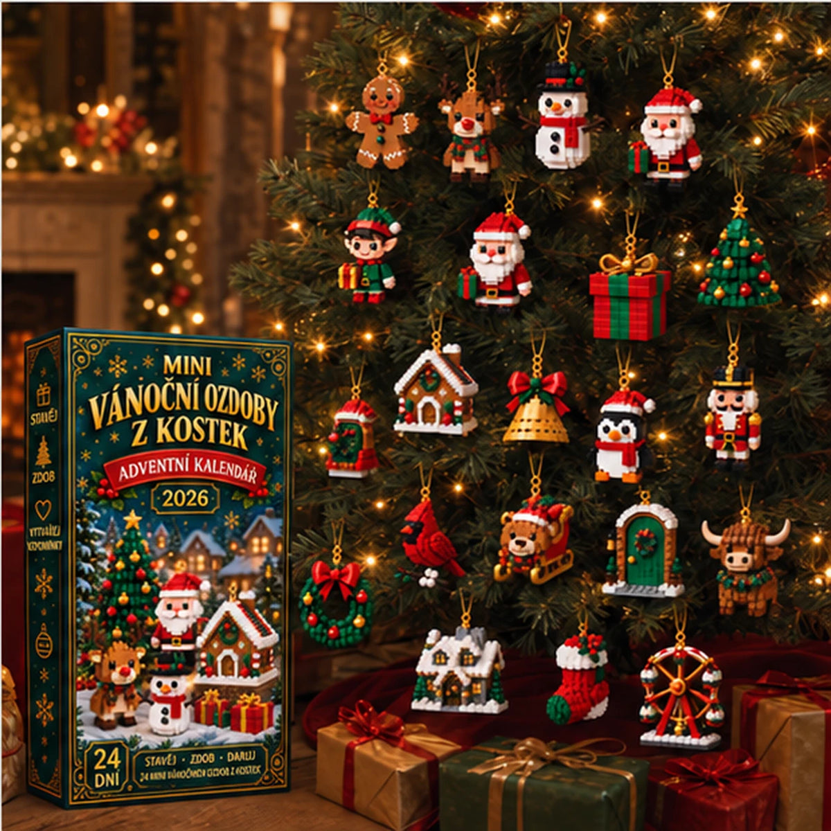 Adventní kalendář s 24 mini vánočními ozdobami ze stavebnic🌲🔥