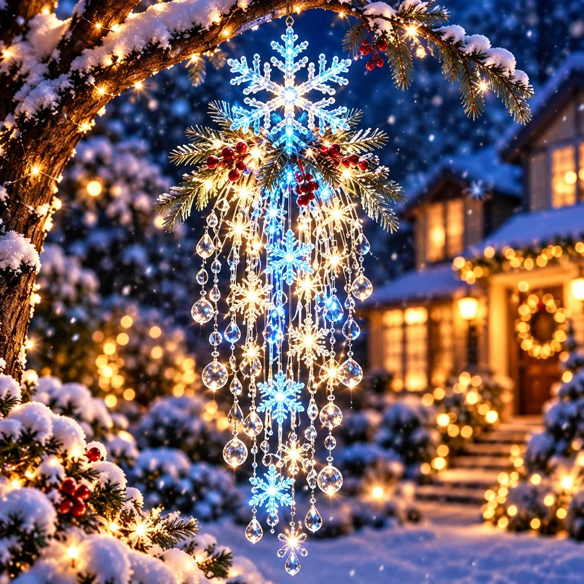 Crystal Cascade Christmas Snowflake LED Hanging Light✨❄️