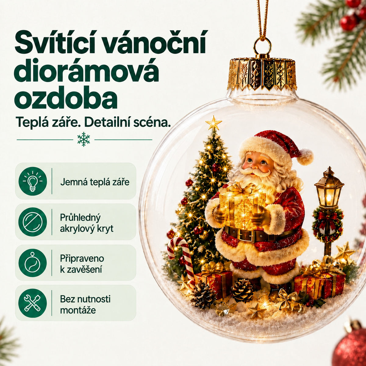 Naturesory svítící vánoční diorámová ozdoba - 5