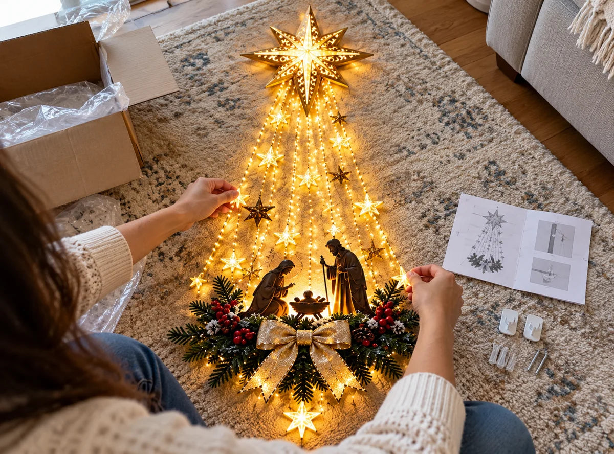 Bethlehem Star Nativity decoration with hanging and light details