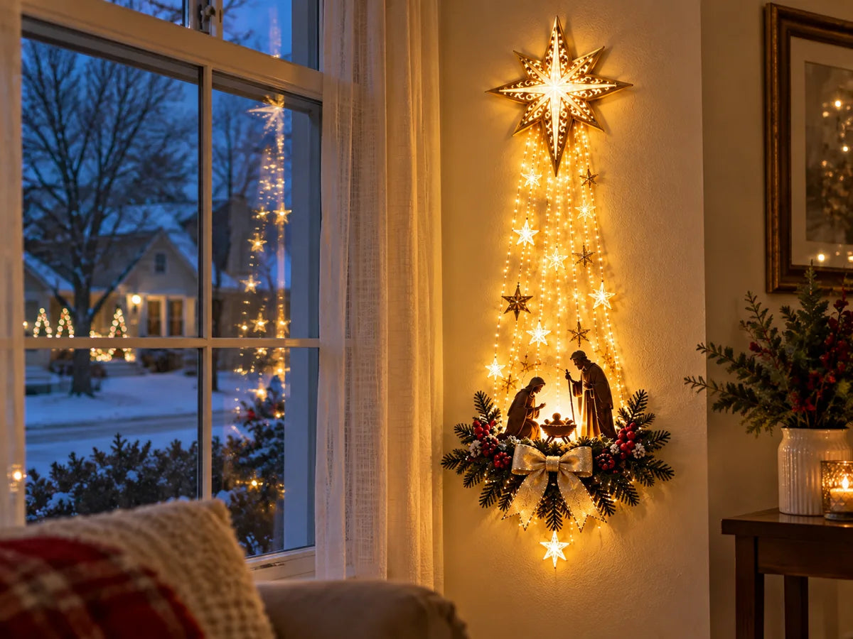 Lighted Nativity decoration used as a Christmas focal point
