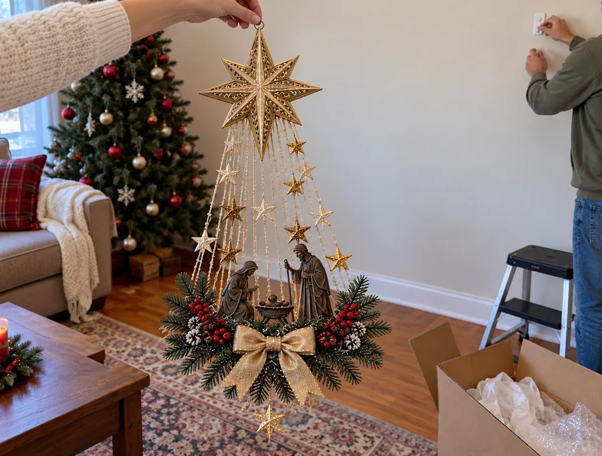 Bethlehem Star Nativity light prepared for a planned wall display